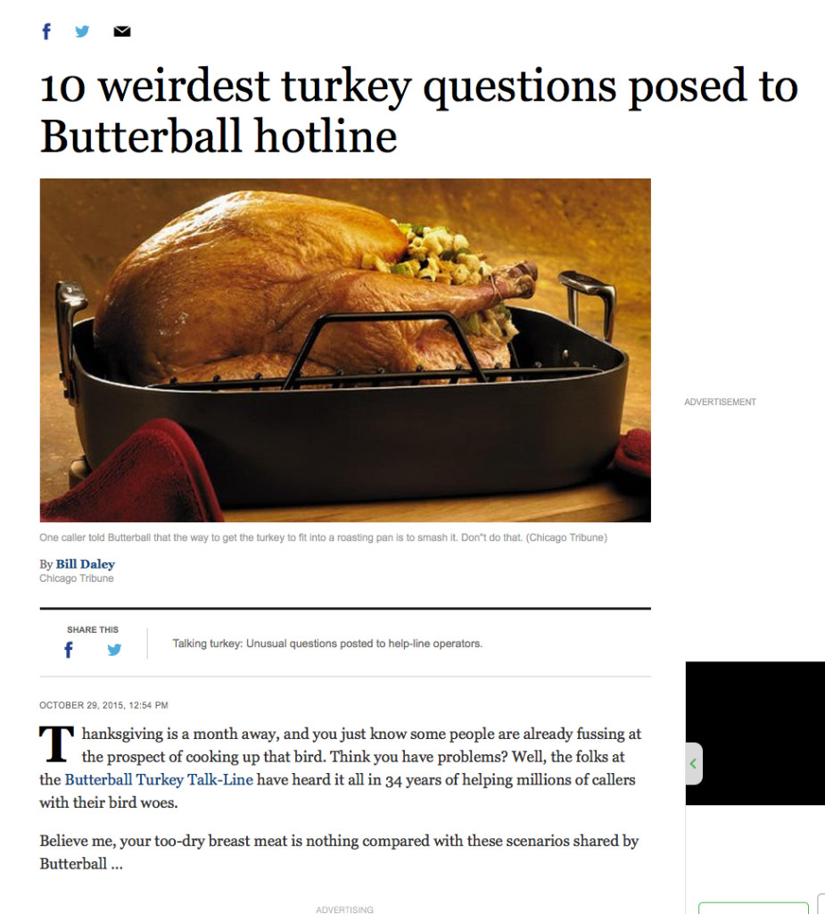 10 weirdest turkey questions posed to Butterball hotline - Chicago Tribune
